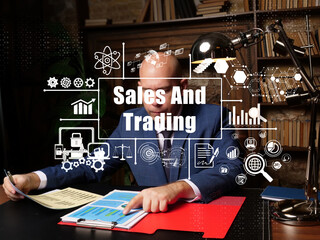  Sales And Trading concept with young businessman working office on background.