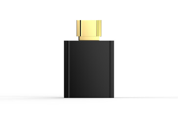 Black perfume bottle mockup on isolated white background, 3d illustration
