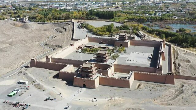 aerial view of jiayu pass, jiayuguan city, gansu province, China.