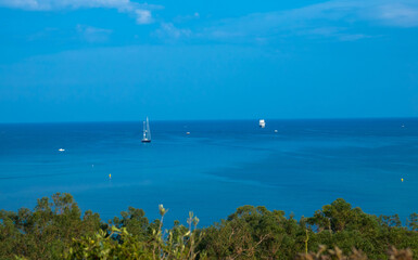 Panoramic view of the mediterranean sea. Corsica, France. Place for text.