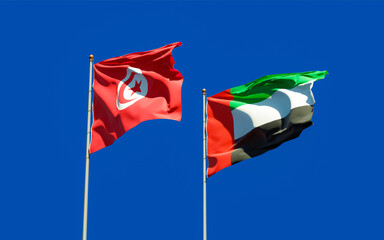 Flags of Tunisia and UAE Arab Emirates.