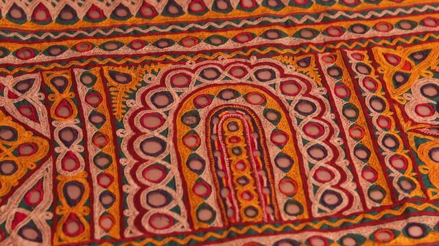 Embroidery art work view,handmade tribal skirt with embroidery and mirror work,colorful handmade ahir bharat, kutchhi bharat,Seamless striped pattern in India,