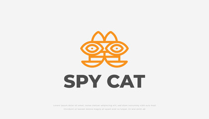 Spy Cat logo with outline style concept in orange color