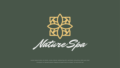 Fototapeta na wymiar Abstract Luxury Floral Logo with vintage style in outline concept for spa, hotel or resort business identity