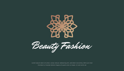Luxury Floral Logo with Linear Style in Gold Gradient. Usable for Hotel, Resort, Spa, Jewelry and Beauty Logos. Flat Vector Logo Design Template Element