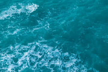 beautiful, blue sea with big waves in a storm on the journey