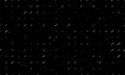 Naklejka na ściany i meble Seamless background pattern of evenly spaced white exploding party poppers of different sizes and opacity. Vector illustration on black background with stars