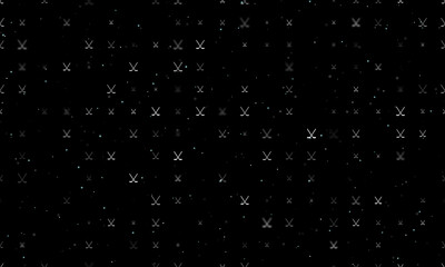 Seamless background pattern of evenly spaced white hockey symbols of different sizes and opacity. Vector illustration on black background with stars