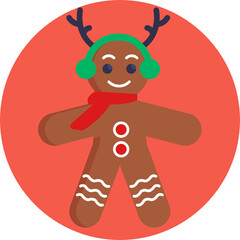 Gingerbread man holiday biscuit or cookie flat color vector icon for food apps and websites