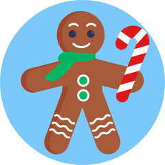 Gingerbread man holiday biscuit or cookie flat color vector icon for food apps and websites