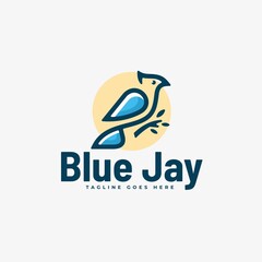 Vector Logo Illustration Blue Jay Simple Mascot Style.