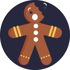 Gingerbread man holiday biscuit or cookie flat color vector icon for food apps and websites