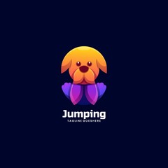 Vector Logo Illustration Jumping Dog Gradient Colorful Style.