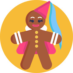 Gingerbread man holiday biscuit or cookie flat color vector icon for food apps and websites
