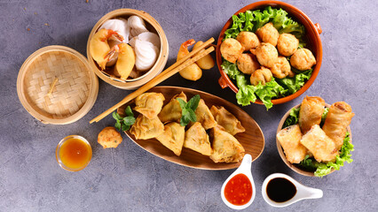 Fototapeta na wymiar collection of asian food- top view