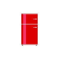 modern stylish red fridge with a white handle for the left-handers, created in flat design