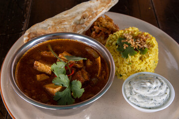 Chicken Tikka Masala with rice and Naan bread