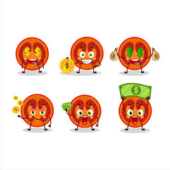 Slice of tamarillo cartoon character with cute emoticon bring money