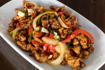 Chinese shredded pork with chili and onions