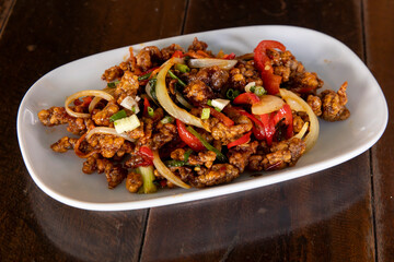 Chinese shredded pork with chili and onions