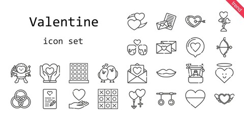valentine icon set. line icon style. valentine related icons such as cupid, love, lips, couple, rings, ring, love birds, tic tac toe, love letter, heart,