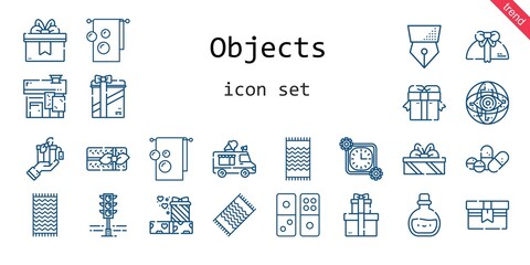 objects icon set. line icon style. objects related icons such as gift, pills, potion, beach towel, house, towel, ice cream truck, pen, time, domino, internet, gifts, traffic light,