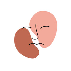 Face drawing contemporary portrait line art isolated on white background. Trendy beige brown abstract shapes. Woman person sketch minimalism. Poster with mask, eye, lips elegant highlight concept.