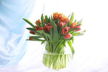 Flowers, spring holidays and home decor concept - Bouquet of beautiful tulips, floral background