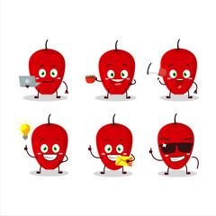 Tamarillo cartoon character with various types of business emoticons