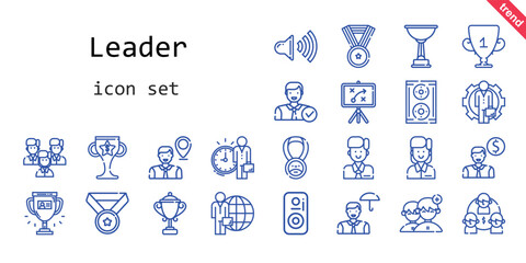 leader icon set. line icon style. leader related icons such as candidate, speaker, medal, team, employee, trophy, strategy, people,