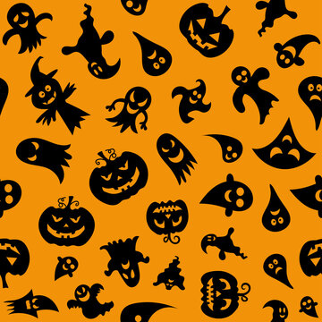 Happy Halloween. Seamless pattern with pumpkins and haunted. Vector illustration.