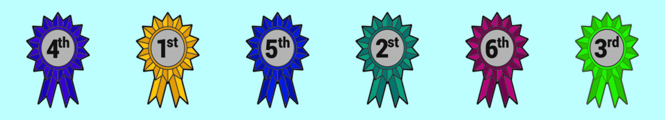 set of cockade with ribbon cartoon icon design template with various models. vector illustration isolated on blue background