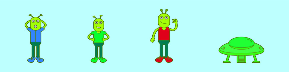 set of alien cartoon icon design template with various models. vector illustration isolated on blue background