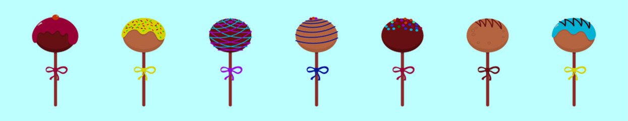 set of cake pop cartoon icon design template with various models. vector illustration isolated on blue background