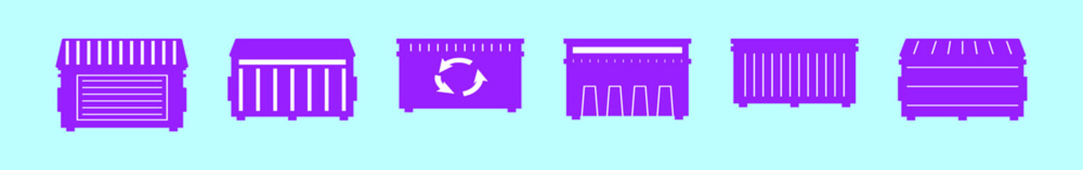 set of dumpster cartoon icon design template with various models. vector illustration isolated on blue background