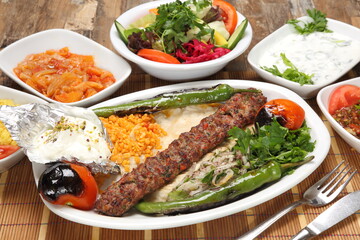 turkish adana kebab with vegetables