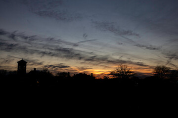 
trees, sky, clouds, mountain, night