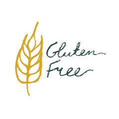 Gluten free icon vector. Handwritten badge gluten-free 100% guarantee. Healthy eating symbol with crayon texture effect. Allergen free sign. Emblem for green products label. Bread package design
