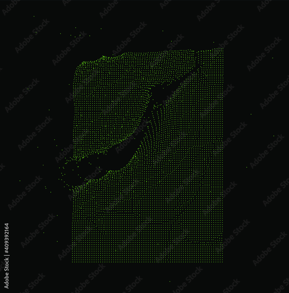 Aufkleber Ordered array of particles, surface made of dots. Conceptual illustration of fluid matter with oscillation and fluctuation. Generative computer art.