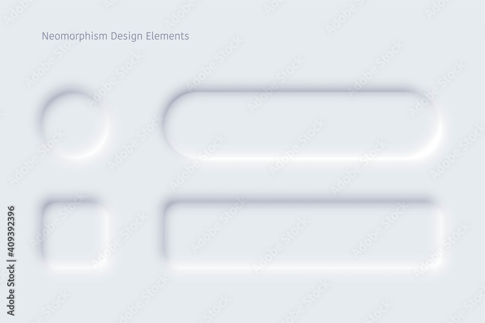 Poster Editable neumorphic buttons set. Sliders for websites, mobile menu, navigation and apps. Simple elegant Neumorphism trendy design elements UI components isolated on light background.