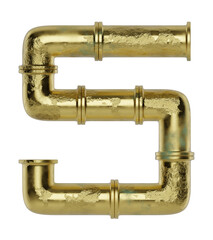 Number 5 made of pipe isolated on white background, ware pipes system. Industrial alphabet, plumbing service. Decoration font, typography concept. 3d rendering