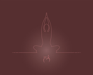 Illustration of female yoga logo design on burgundy background