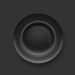 Black plate for dishes. Top view on empty clean kitchen platter vector illustration. Round realistic simple tableware object on black background. Dinner or breakfast