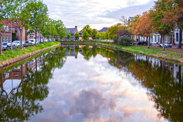 Fototapeta premium Middelburg, Netherlands, water channel in residential district