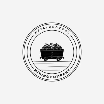 Vintage Coal Mining Wagon Logo Vector Illustration Design