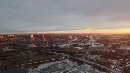 Sunny Winter Early Morning Over City In Denmark, January 2021