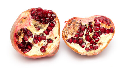 Ripe red pomegranate on a white