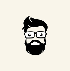 Beard Gentle Man Logo Vector Illustration, Geek Glasses, 
Barber shop Logo logo template, Haircut men vector
