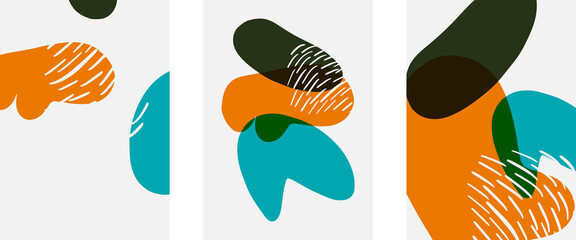 Hand drawn doodle shapes, wall art painting style, vector abstract background templates. A4 poster design or for covers, banners, flyers