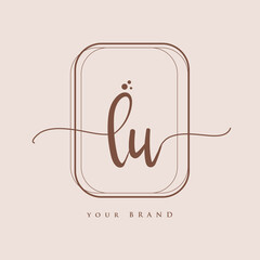LU Initial handwriting logo. Hand lettering Initials logo branding, Feminine and luxury logo design isolated on elegant background.